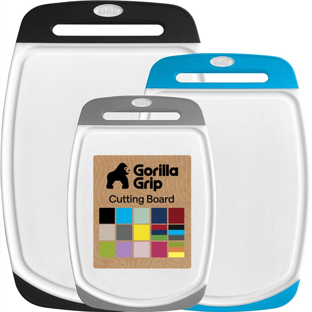 GORILLA GRIP Cutting Board Set of 3, Slip Resistant and Nonporous, Black