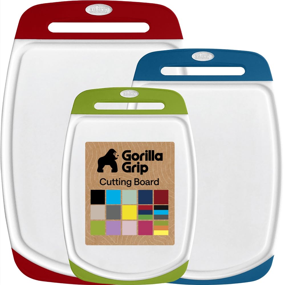 GORILLA GRIP Cutting Board Set of 3, Slip Resistant and Nonporous, Black