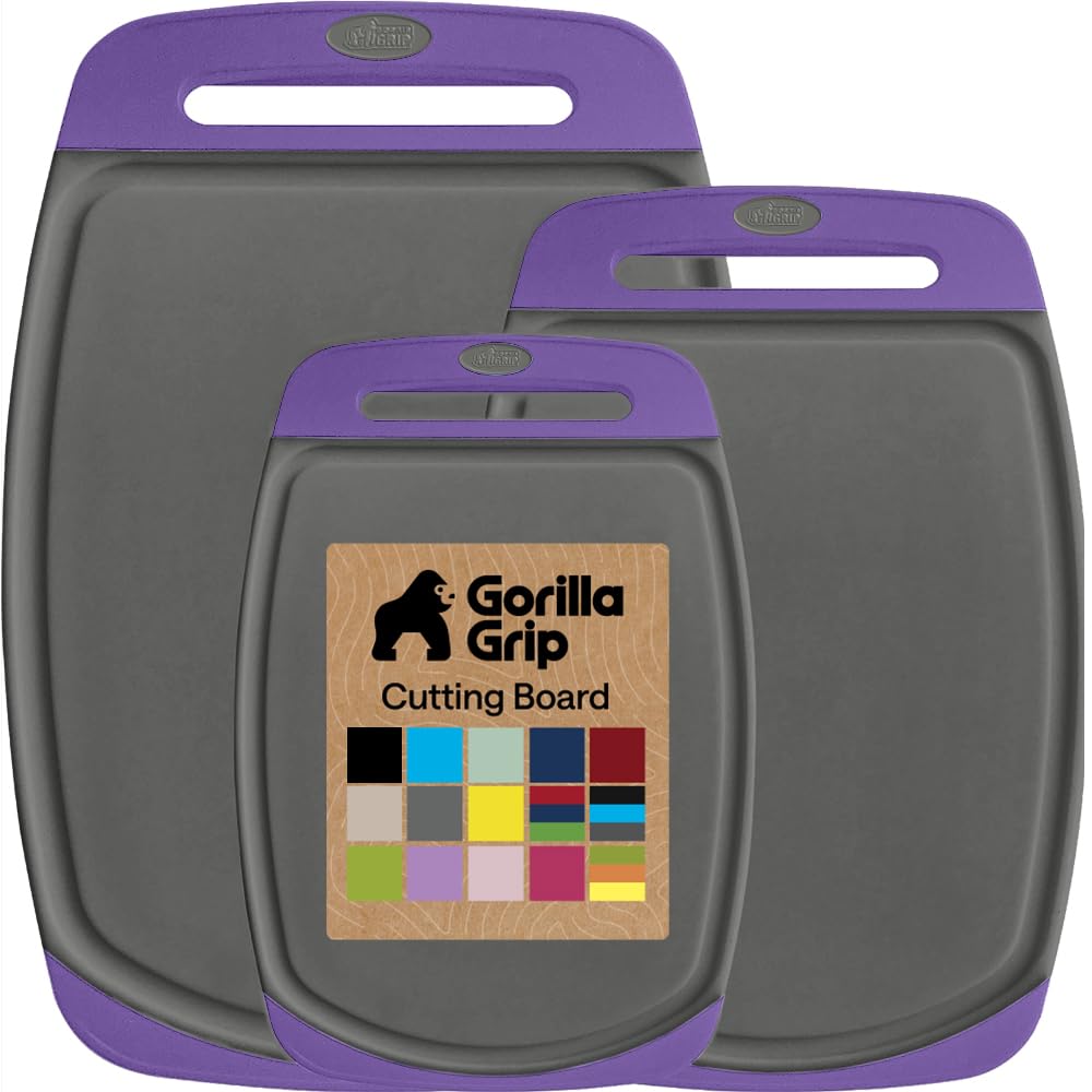 GORILLA GRIP Cutting Board Set of 3, Slip Resistant and Nonporous, Black