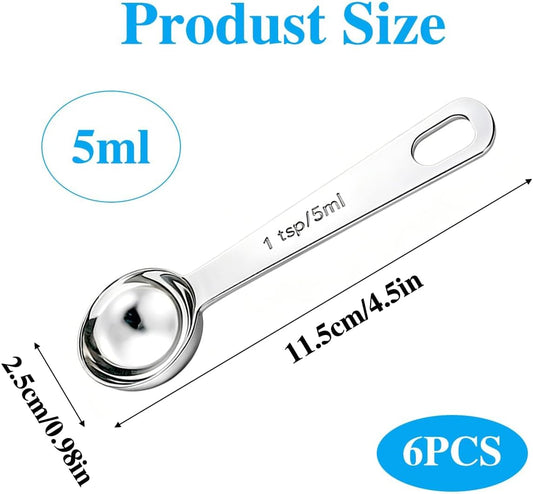 6PCS Teaspoon Measuring Spoons Set(1 Tsp, 5ml), Tablespoon Measuring Spoons Stainless Steel Short Compact Kitchen Scoops for Spices, Baking, and Everyday Cooking