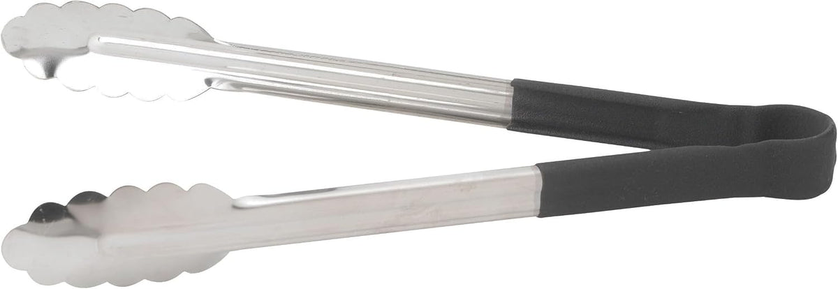 Winco 12" Black Stainless Steel Serving Tongs with Non-Slip Grip