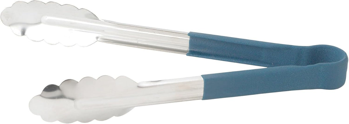 Winco 9" Blue Stainless Steel Serving Tongs with Non-Slip Handle