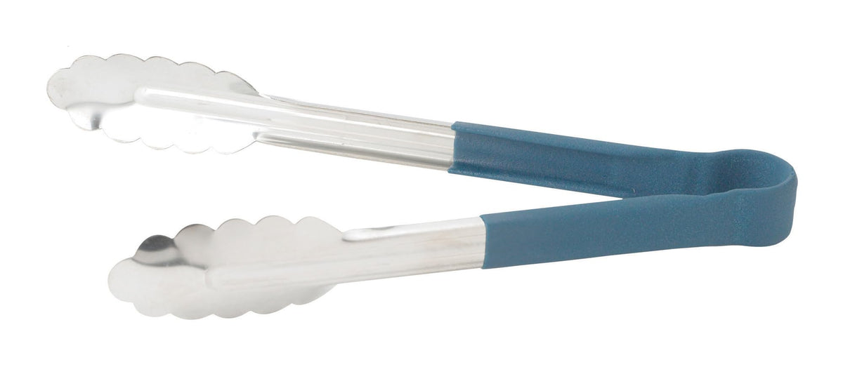 Winco 9" Blue Stainless Steel Serving Tongs with Non-Slip Handle