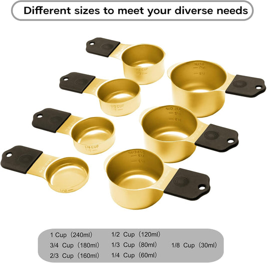 Magnetic Measuring Cups and Spoons Set of 15-304 Stainless Steel Gold Cups