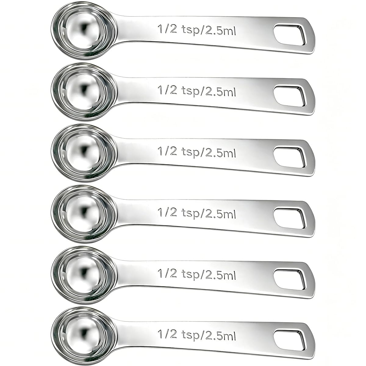 6PCS Teaspoon Measuring Spoons Set(1 Tsp, 5ml), Tablespoon Measuring Spoons Stainless Steel Short Compact Kitchen Scoops for Spices, Baking, and Everyday Cooking