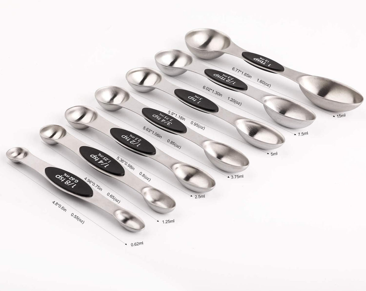Magnetic Measuring Spoons Set of 7 Stainless Steel Dual Sided Tablespoon