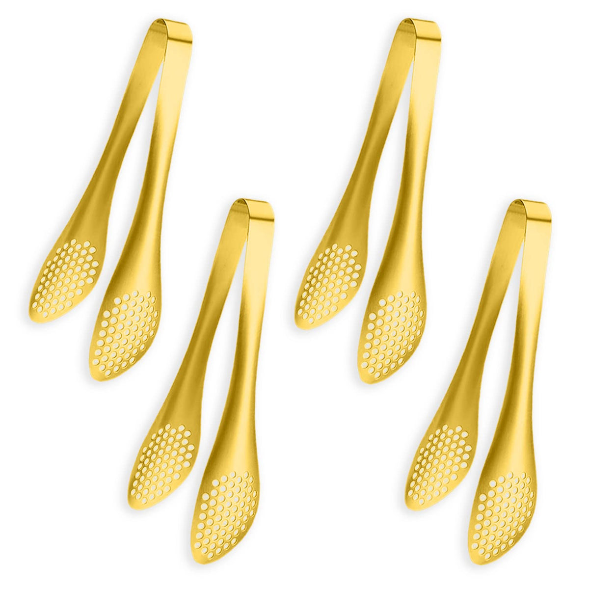 Mini Serving Tongs Gold Tongs 5 Inch Stainless Steel Serving Utensils Small Tongs for Appetizers Sugar Tongs Ice Tongs Tea Party Set of 4 (5 Inch Gold)