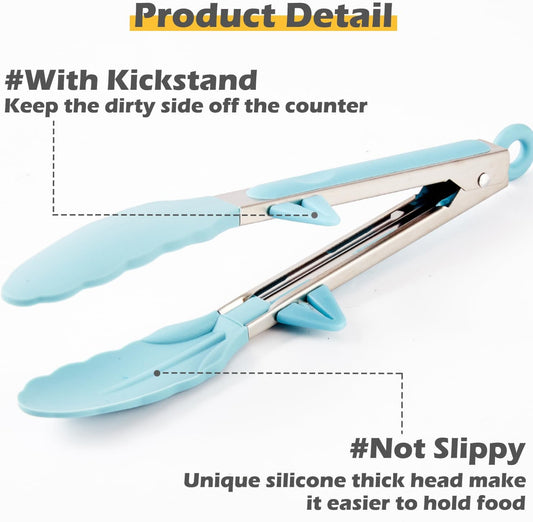 9" Kitchen Tongs for Cooking with Silicone Tips, Serving Tong for Salad BBQ