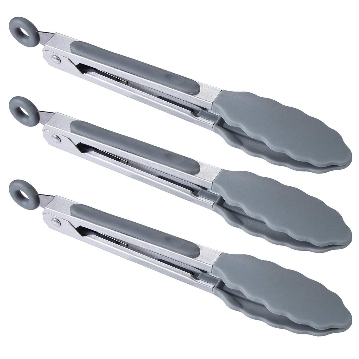 MSY BIGSUNNY Kitchen Food Tongs - 7" Mini Silicone Serving Tongs - Set of 3 (Pink)
