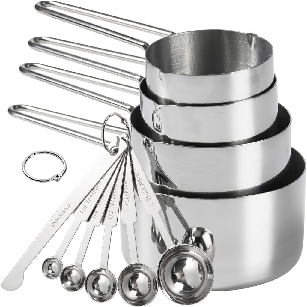 10-Piece Stainless Steel Measuring Cups and Spoons Set for Home Baking Essentials, Dishwasher Safe Kitchen Tools