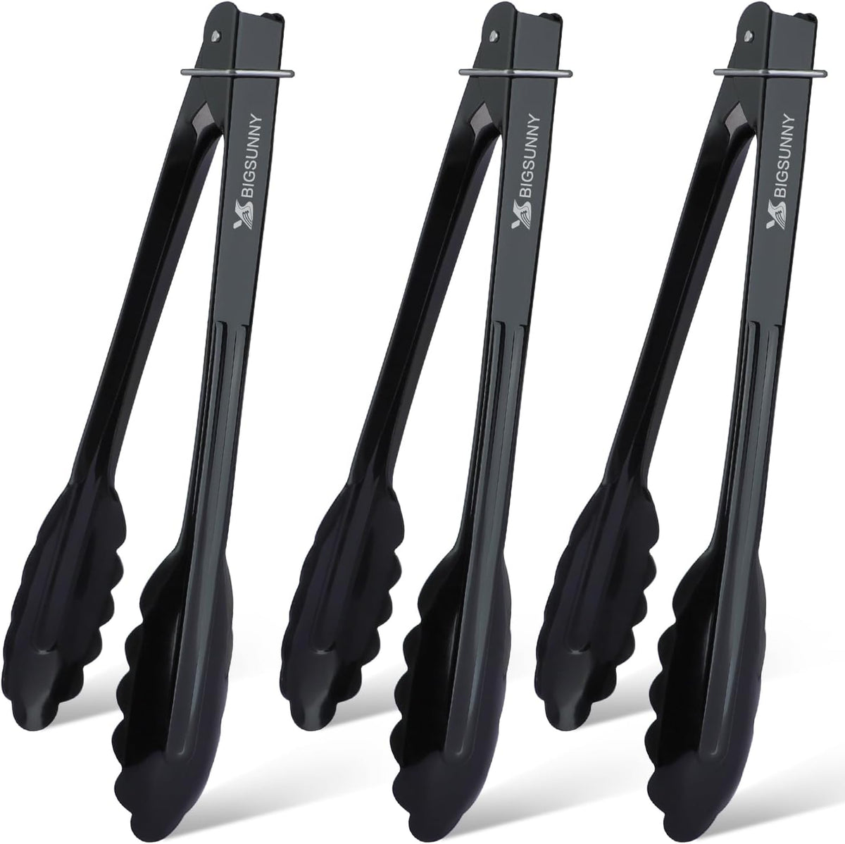 MSY BIGSUNNY 9 Inch Black Aluminum Food Tongs - Set of 3
