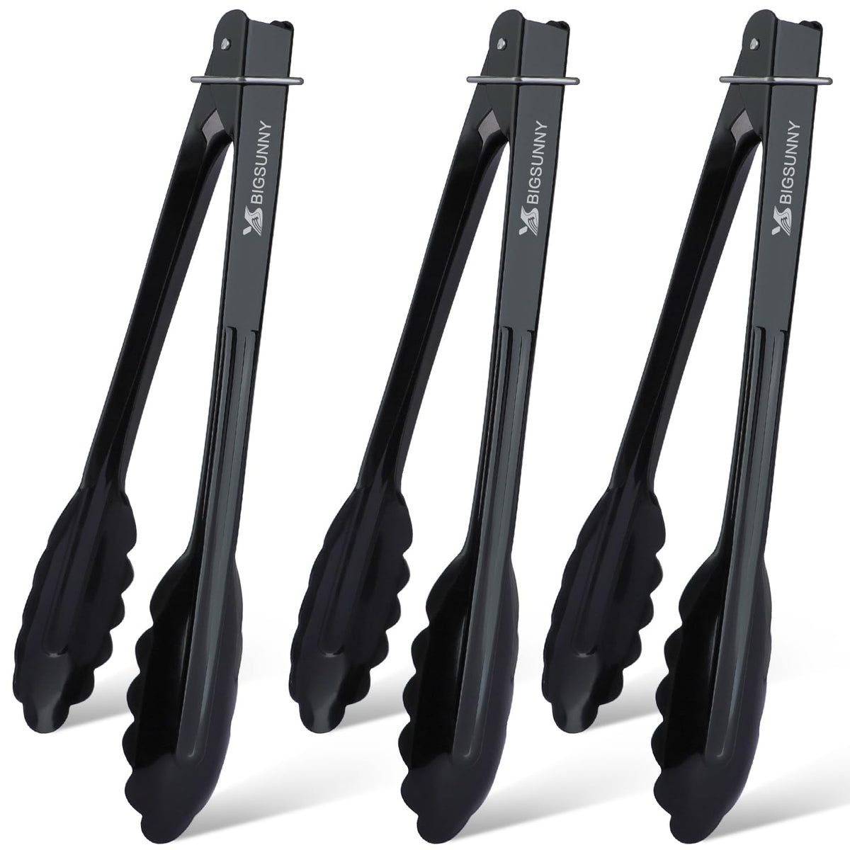 MSY BIGSUNNY 9 Inch Black Aluminum Food Tongs - Set of 3