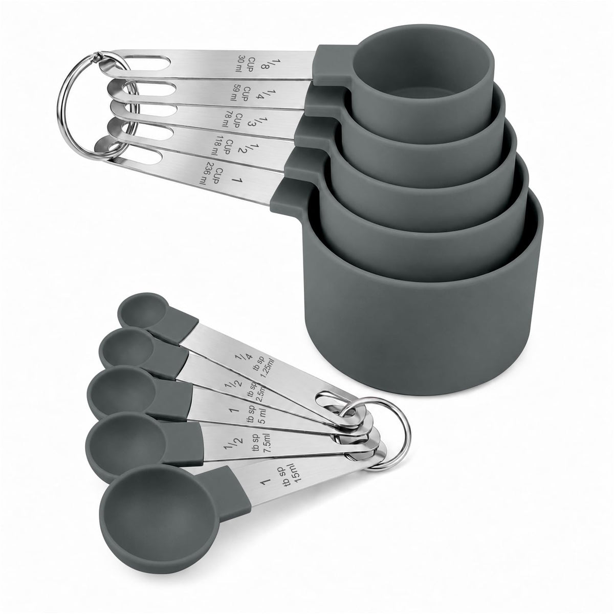 Measuring Cups and Spoons Set, 10-Piece with Stainless Steel Handles, Pink