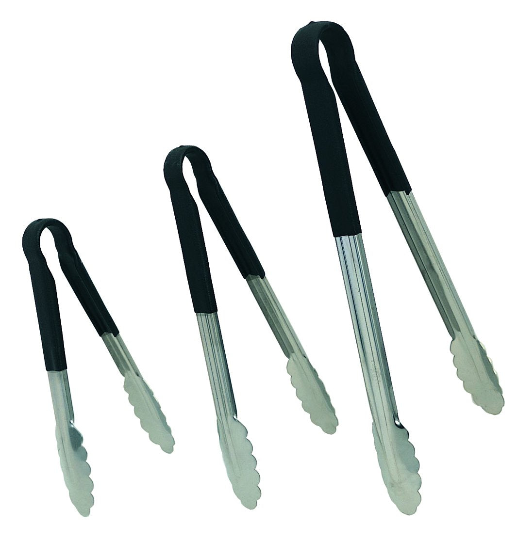 Update International TOPP-12 Stainless Steel Black Spring Tongs 12", PVC Which Does Not Include DEHP (di-Ethyl Hexyl Phthalate)