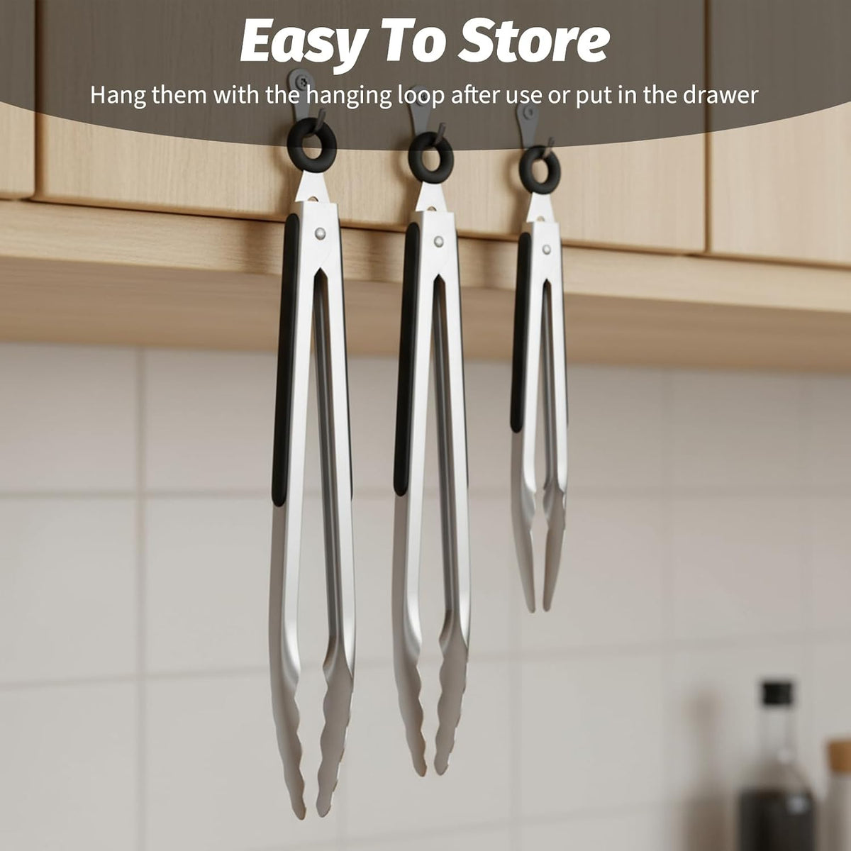 12 Pcs Stainless Steel Kitchen Tongs, 7/9/12 Inches Heat Resistant