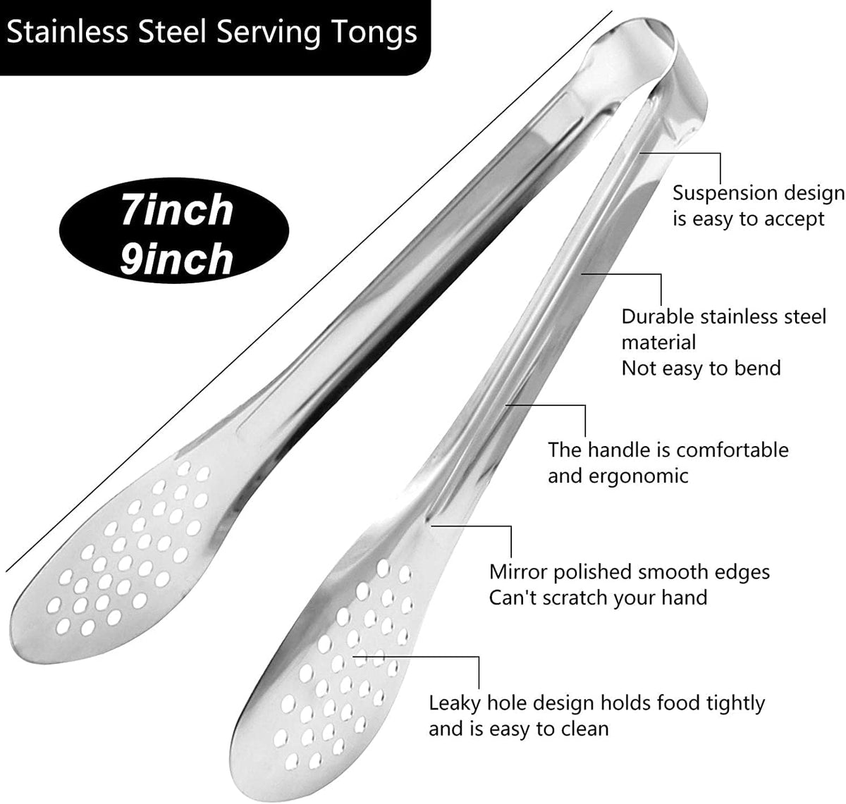 6 Pack Buffet Tongs,Stainless Steel Serving Tongs Serving Utensils 7Inch