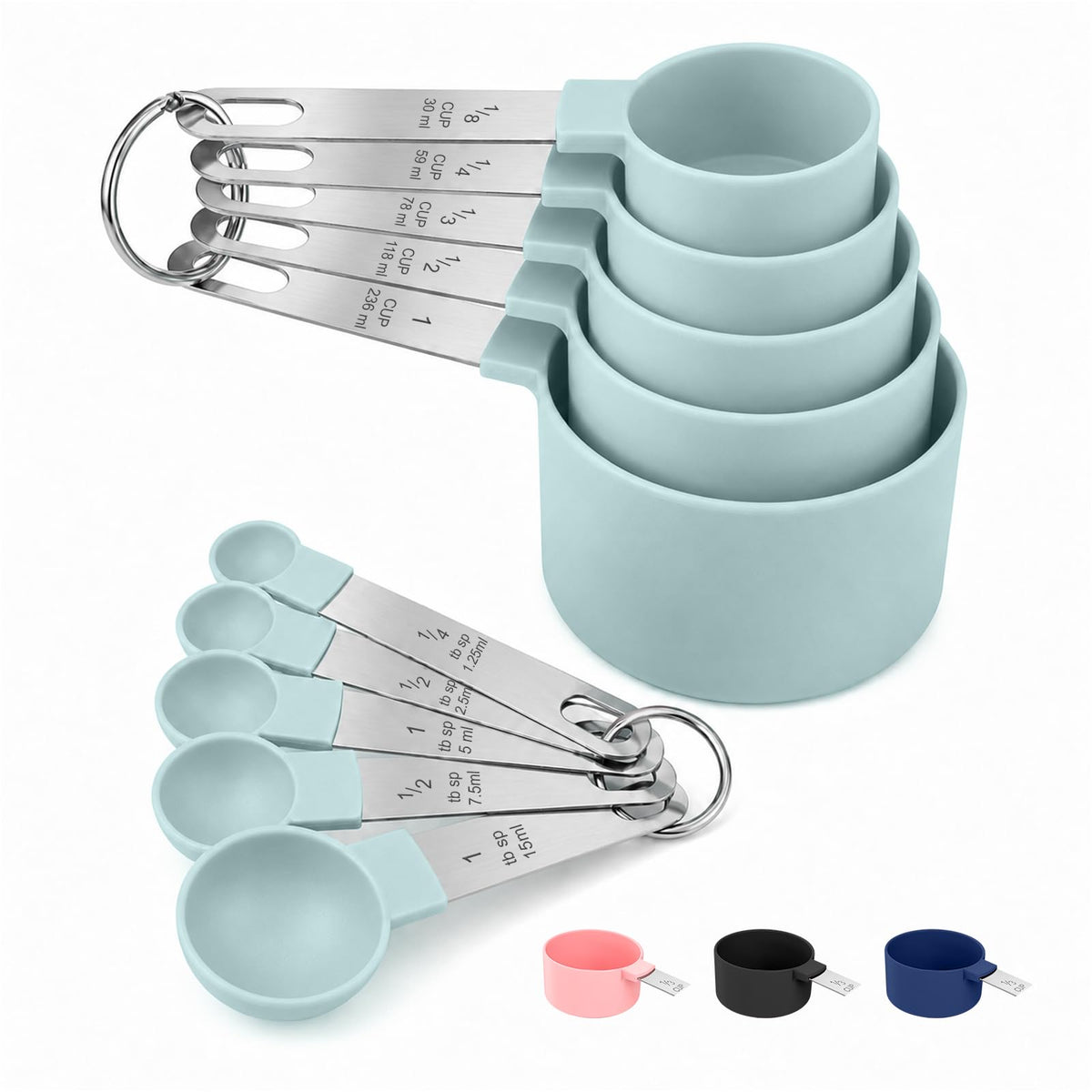 Measuring Cups and Spoons Set, 10-Piece with Stainless Steel Handles, Pink