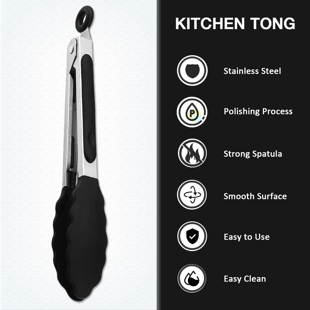 7 inch Mini Silicone Serving Tongs with Silicone Tips Set of 3