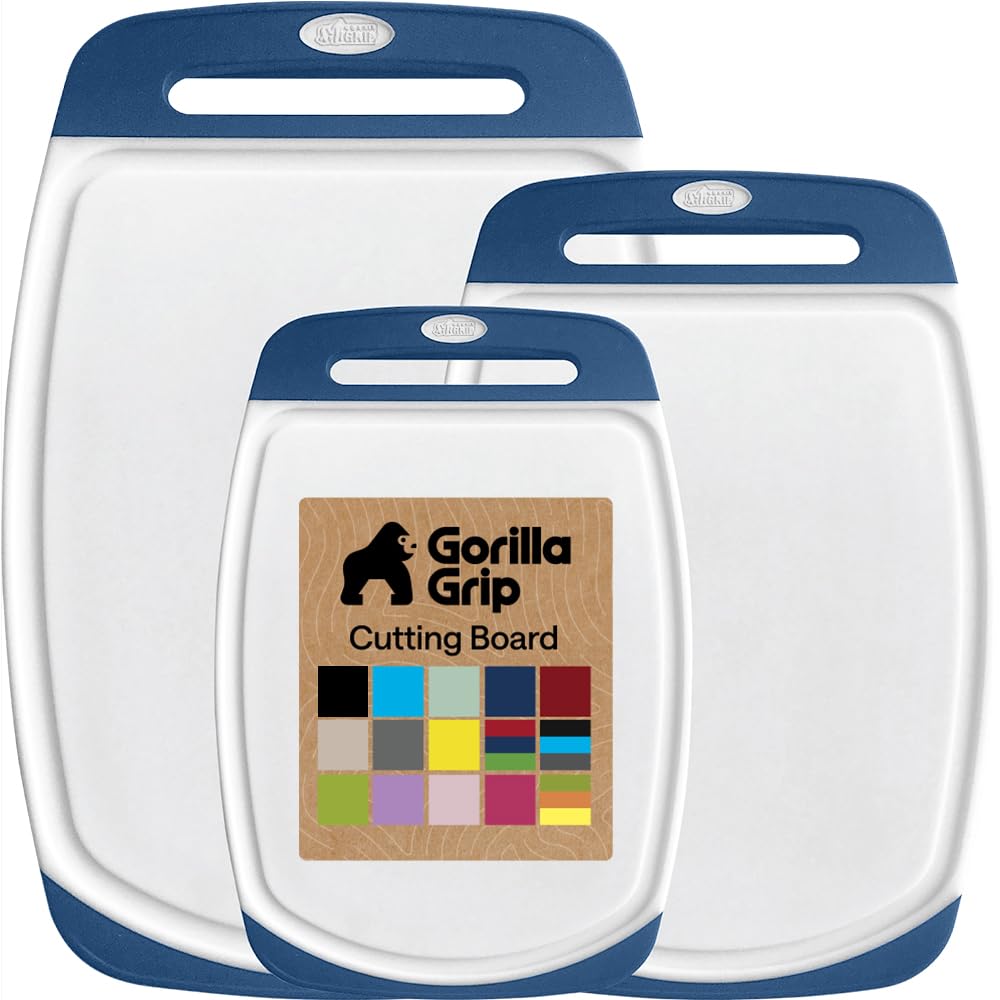 GORILLA GRIP Cutting Board Set of 3, Slip Resistant and Nonporous, Black