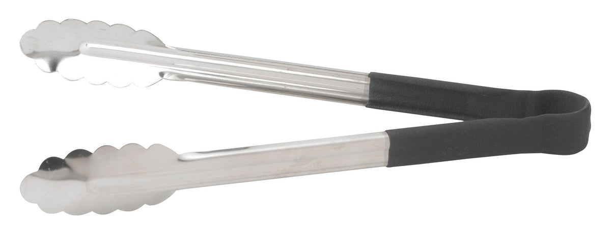 Winco 12" Black Stainless Steel Serving Tongs with Non-Slip Grip
