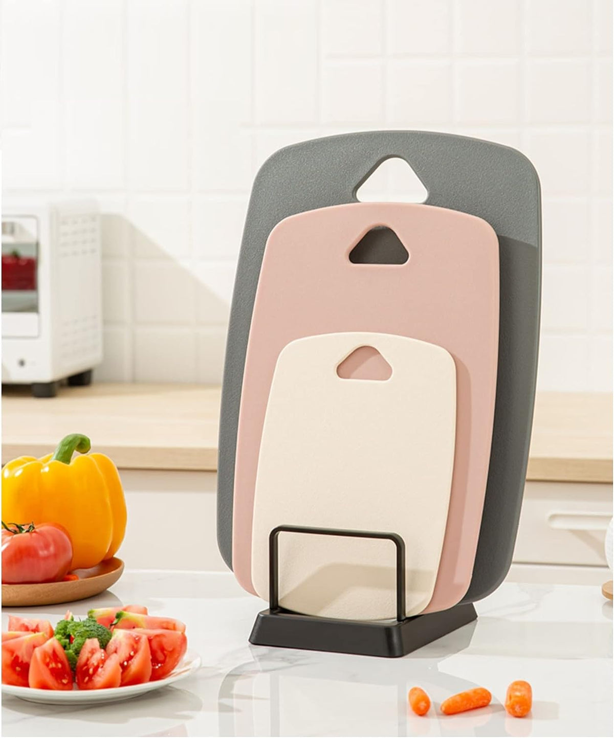 Cutting Boards for Kitchen,Plastic Cutting Board Set of 3, Thick Chopping Boards for Meat, Veggies, Fruits, with Easy Grip Handle,Dishwasher Safe (Pink, 3Pcs)