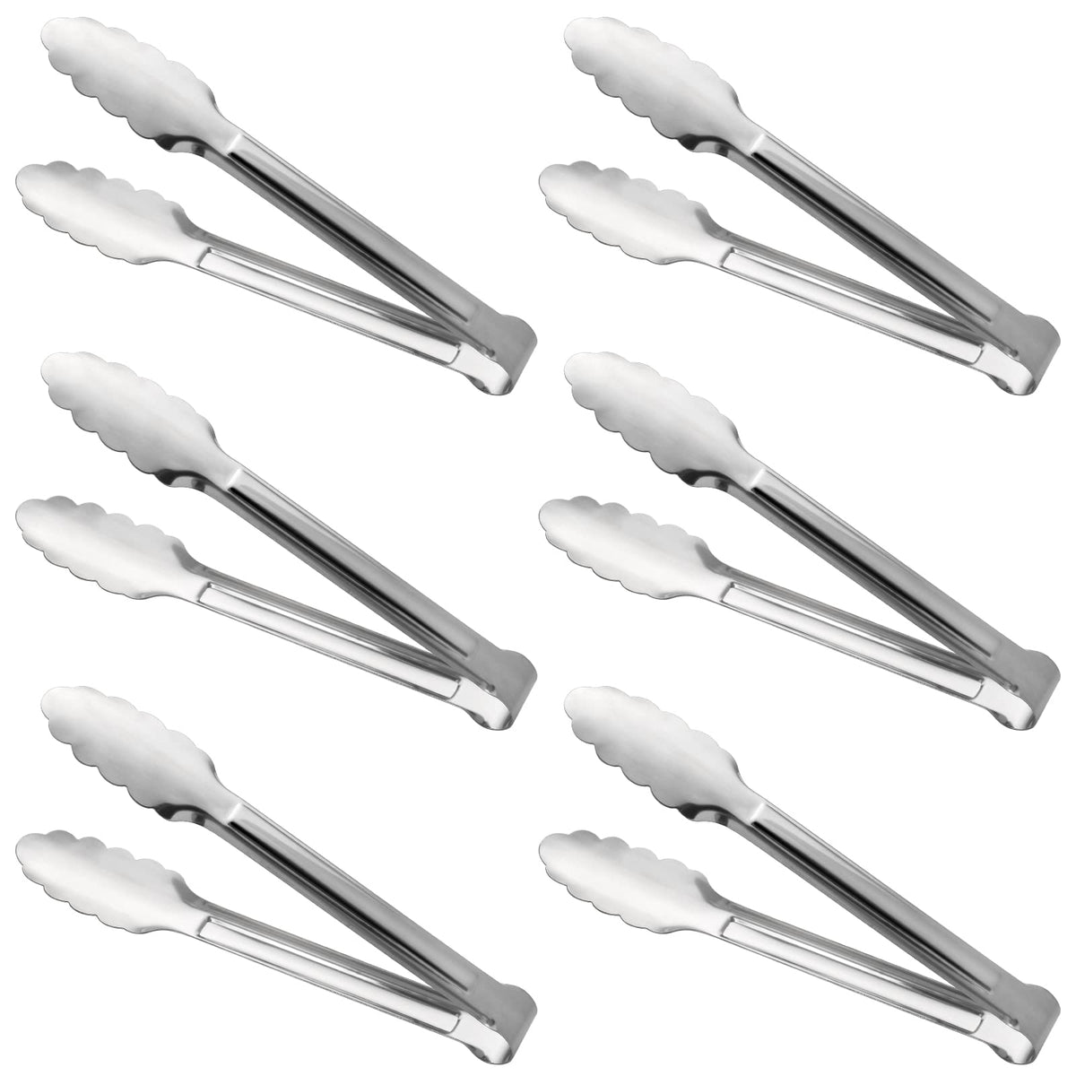 Stainless Steel Food Tongs - Serving Tong Set of 6 (9 Inch)