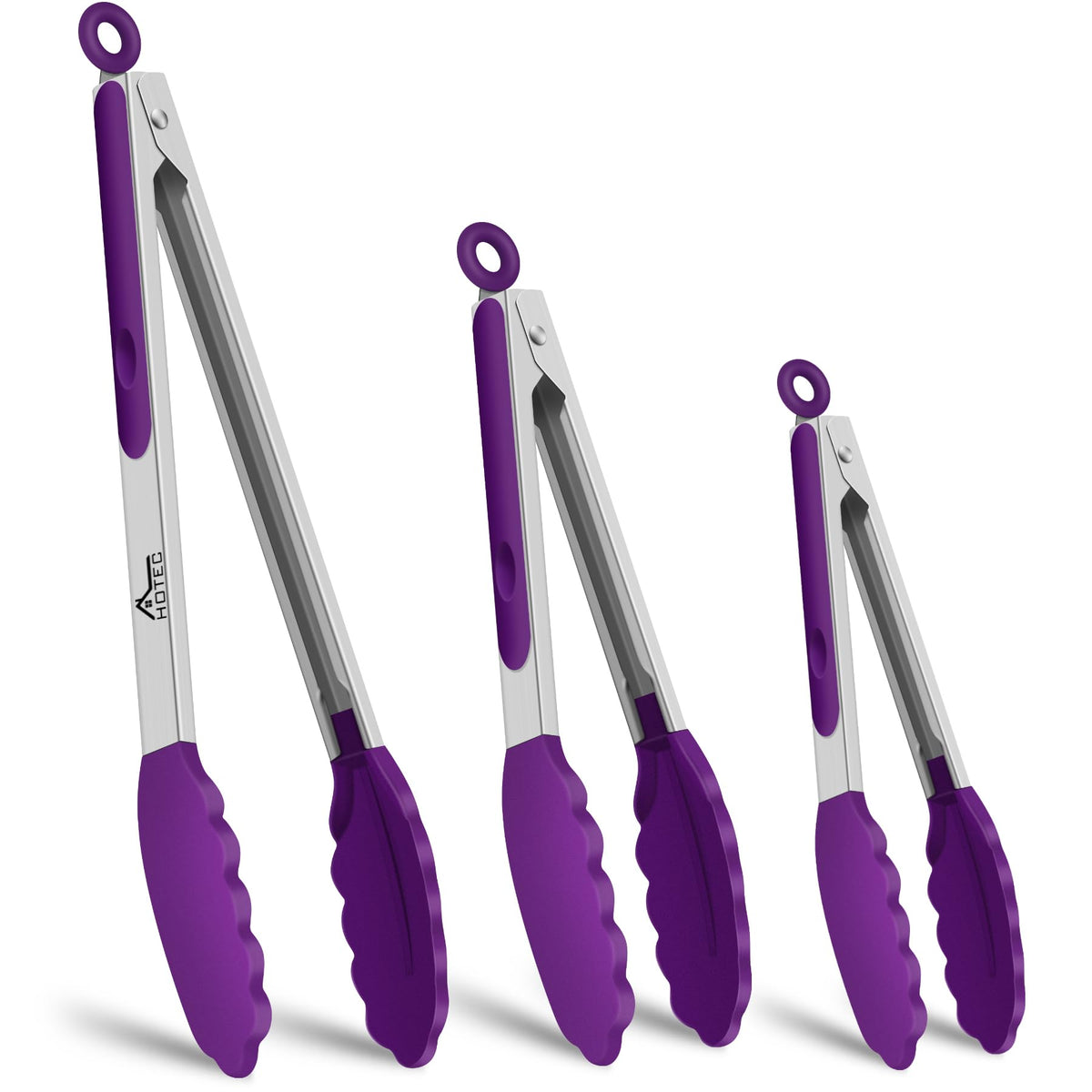 HOTEC Stainless Steel Kitchen Tongs with Silicon Tips, Set of 3-7", 9" &12"