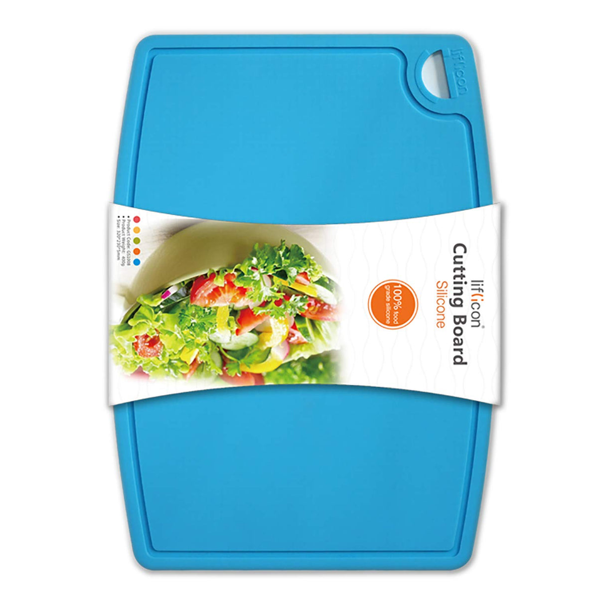 Liflicon Thick Silicone Cutting Board 12.6'' x 9.1'' Juice Grooves Easy Grip Handle Dishwasher Safe-Red