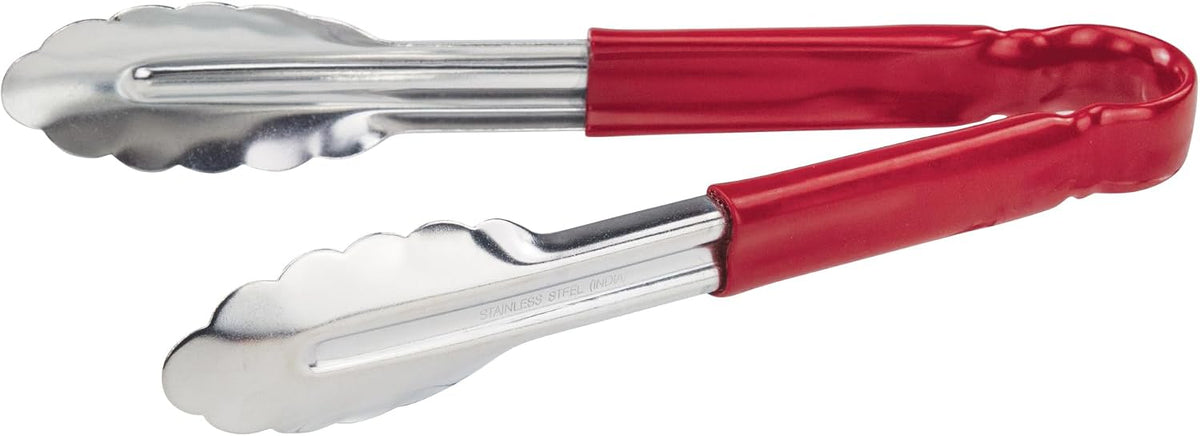Winco 9" Red Plastic Stainless Steel Serving Tongs