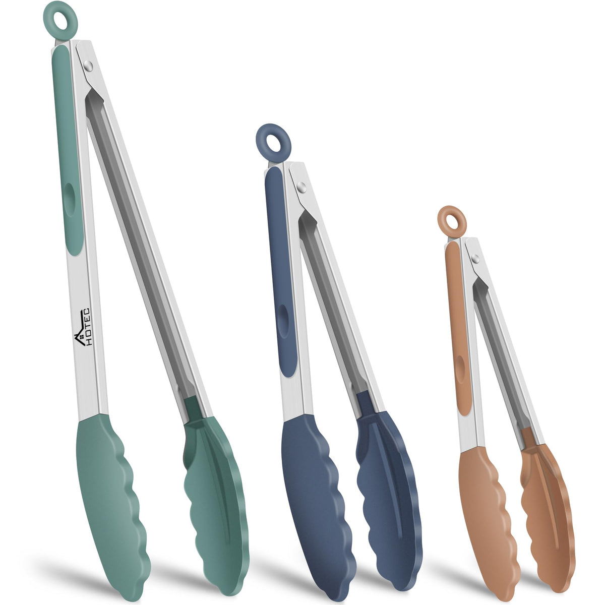 HOTEC Stainless Steel Kitchen Tongs with Silicon Tips, Set of 3-7", 9" &12"