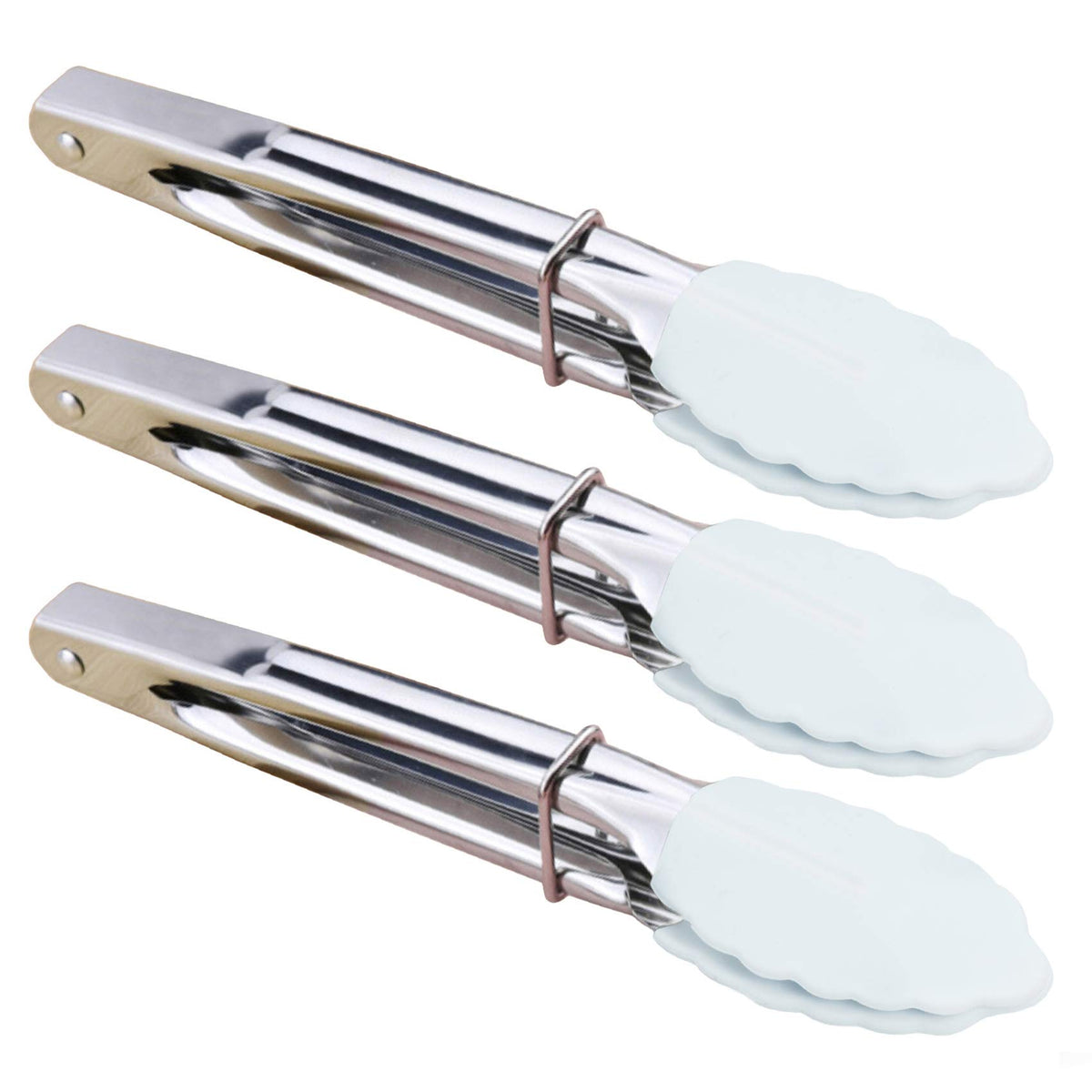 HINMAY Small Tongs with Silicone Tips 7-Inch Mini Serving Tongs, Set of 6