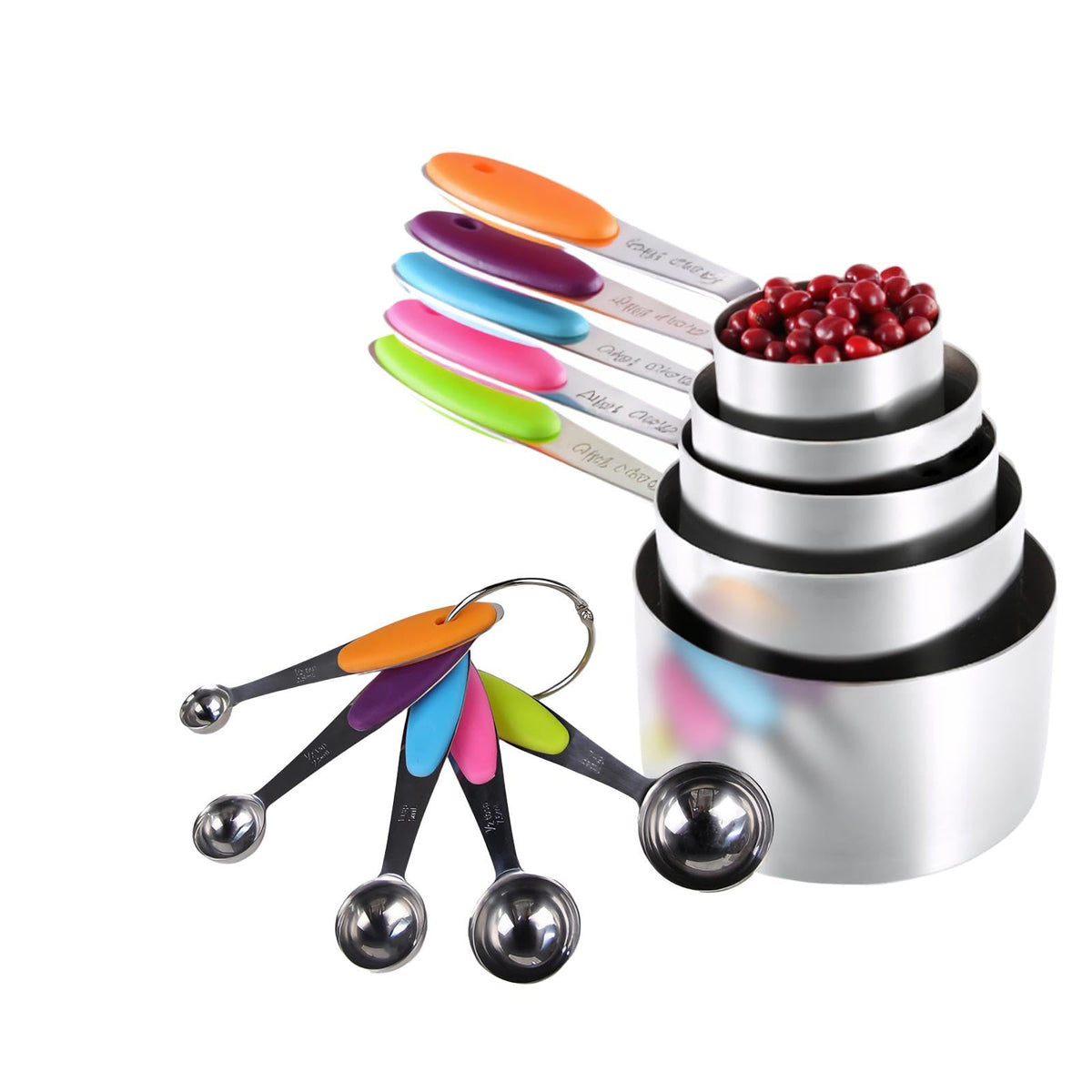 Inmorven 10pcs Measuring Cups and Spoons Set, BPA-Free Plastic Kitchen Baking Tools with Engraved Markings, Stackable Design for Dry & Liquid Ingredients (Black)