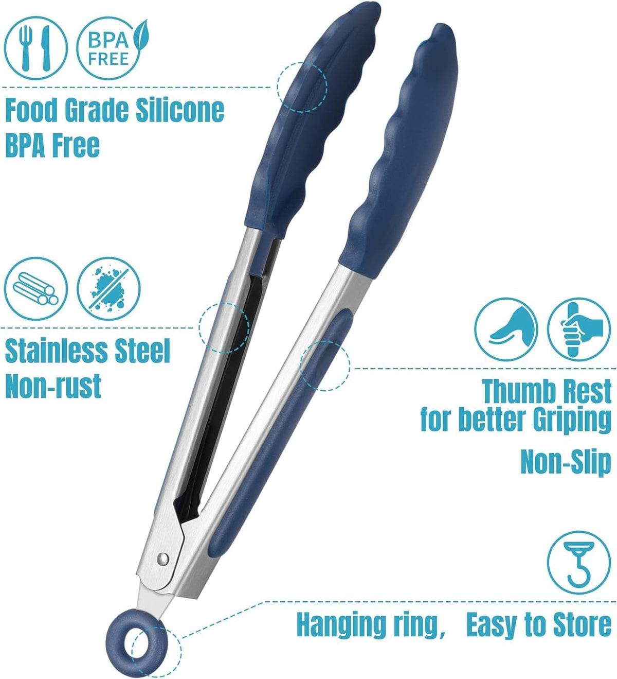 HOTEC Small Silicone Kitchen Tongs 7-Inch Mini Serving Tongs, Set of 3