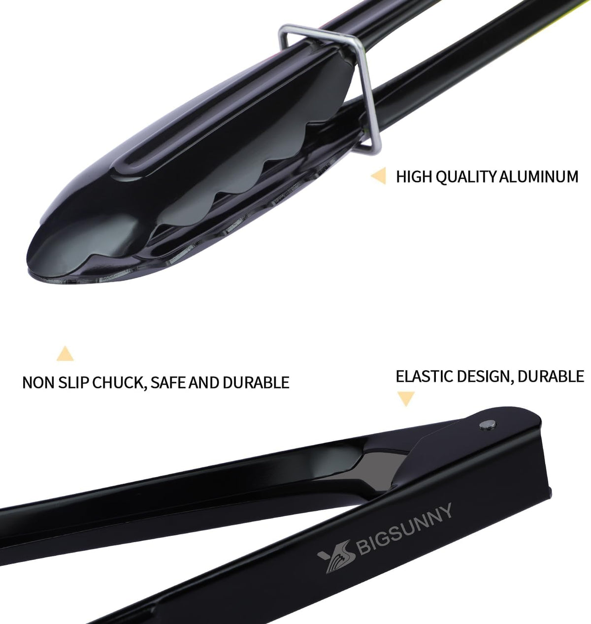 MSY BIGSUNNY 9 Inch Black Aluminum Food Tongs - Set of 3