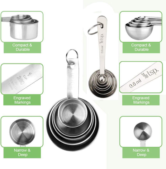 Accmor 11 Piece Stainless Steel Measuring Spoons Cups Set, Premium Stackable Tablespoons Measuring Set for Gift Dry Liquid Ingredients Cooking Baking