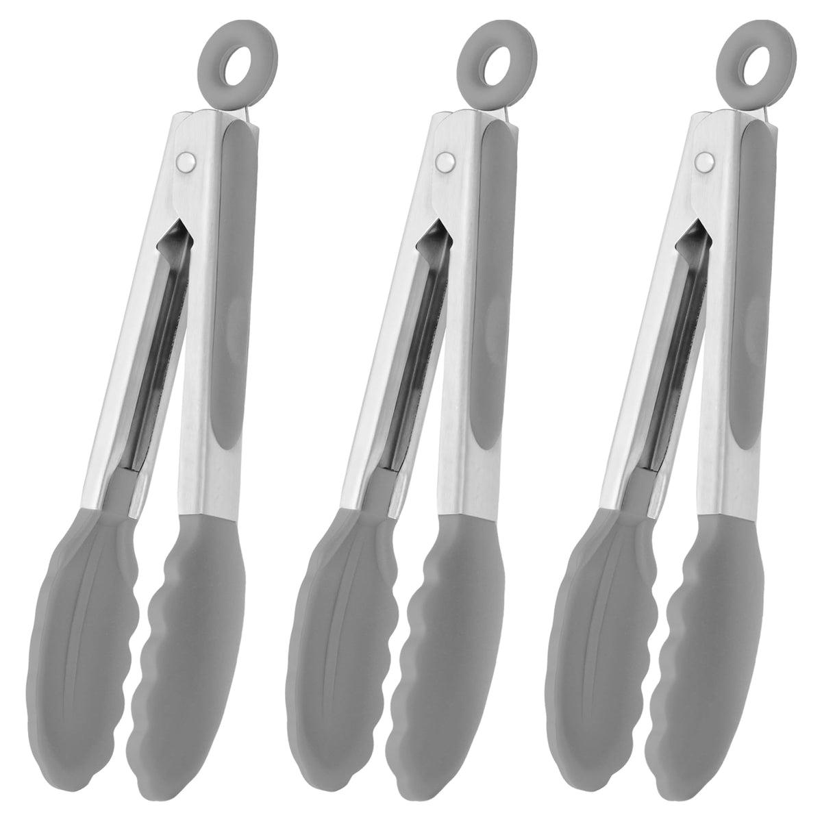 HINMAY Mini Tongs with Silicone Tips 7-Inch Kitchen Tongs, Set of 3 (Black)