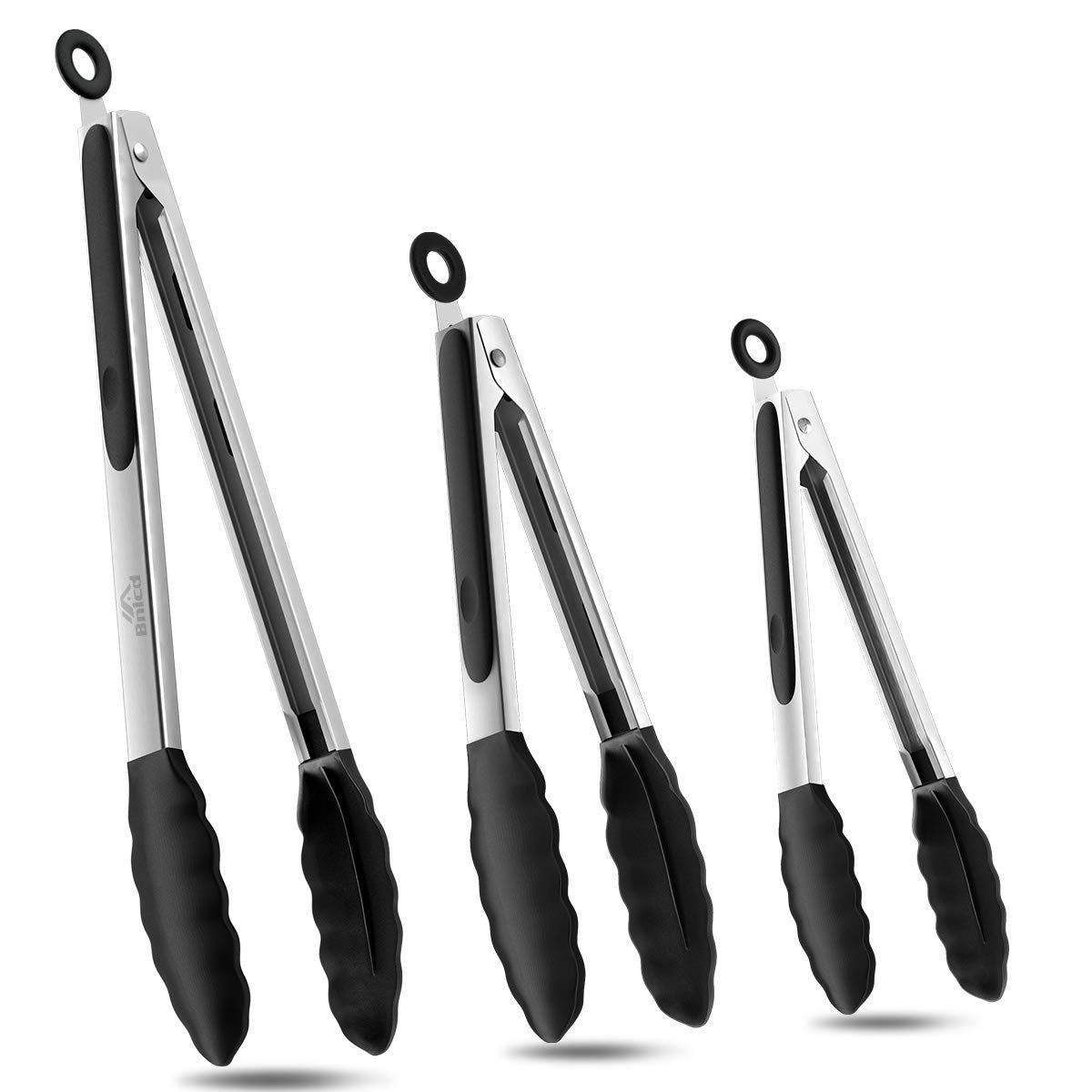 Silicone Kitchen Tongs for Cooking, Stainless Steel, 3PCS, Mud Color