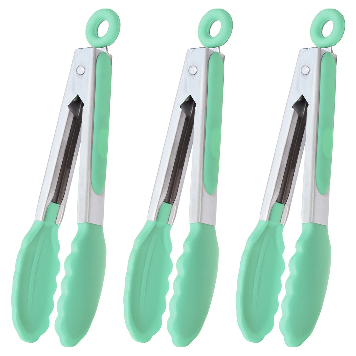 HINMAY Mini Tongs with Silicone Tips 7-Inch Kitchen Tongs, Set of 3 (Black)