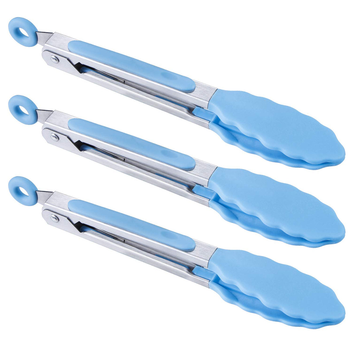 MSY BIGSUNNY Kitchen Food Tongs - 7" Mini Silicone Serving Tongs - Set of 3 (Pink)