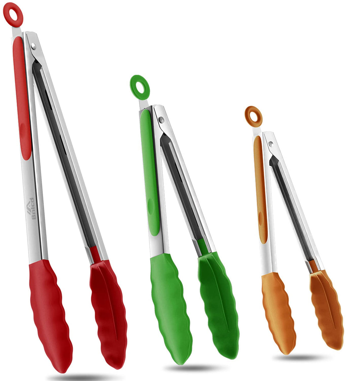 Silicone Kitchen Tongs for Cooking, Stainless Steel, 3PCS, Mud Color