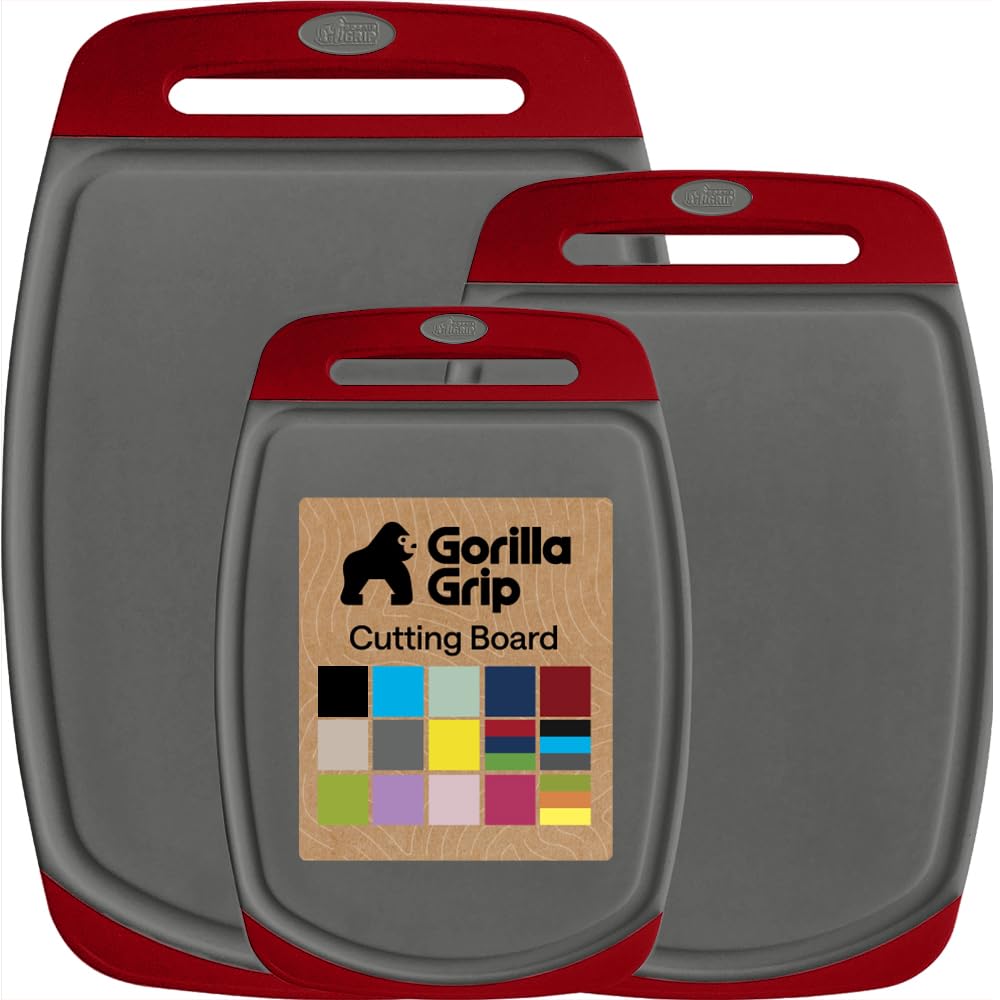 GORILLA GRIP Cutting Board Set of 3, Slip Resistant and Nonporous, Black