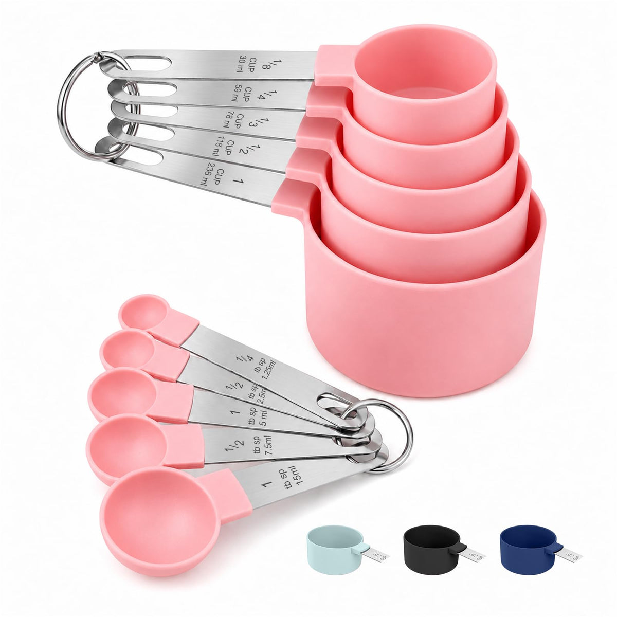 Measuring Cups and Spoons Set, 10-Piece with Stainless Steel Handles, Pink