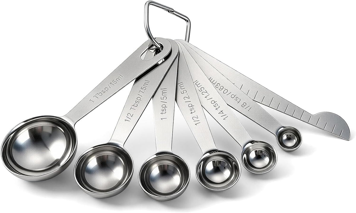 Bopei Measuring Spoons Set, 7-Piece 18/8 Stainless Steel with Leveler
