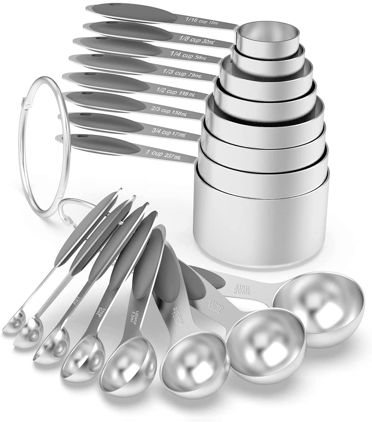 Wildone Stainless Measuring Cups and Spoons Set with Silicone Handle, 16pcs