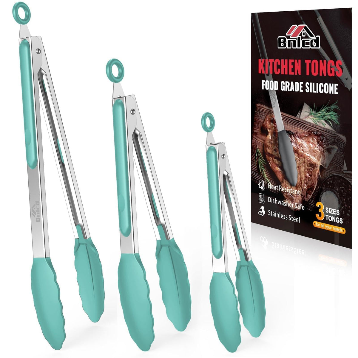 Silicone Kitchen Tongs for Cooking, Stainless Steel, 3PCS, Mud Color