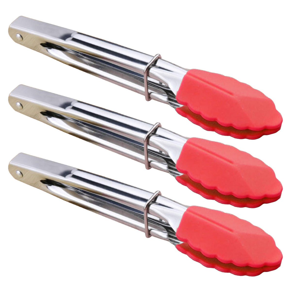 HINMAY Mini Stainless Steel Food Tongs with Silding Rings 7-Inch, Set of 6