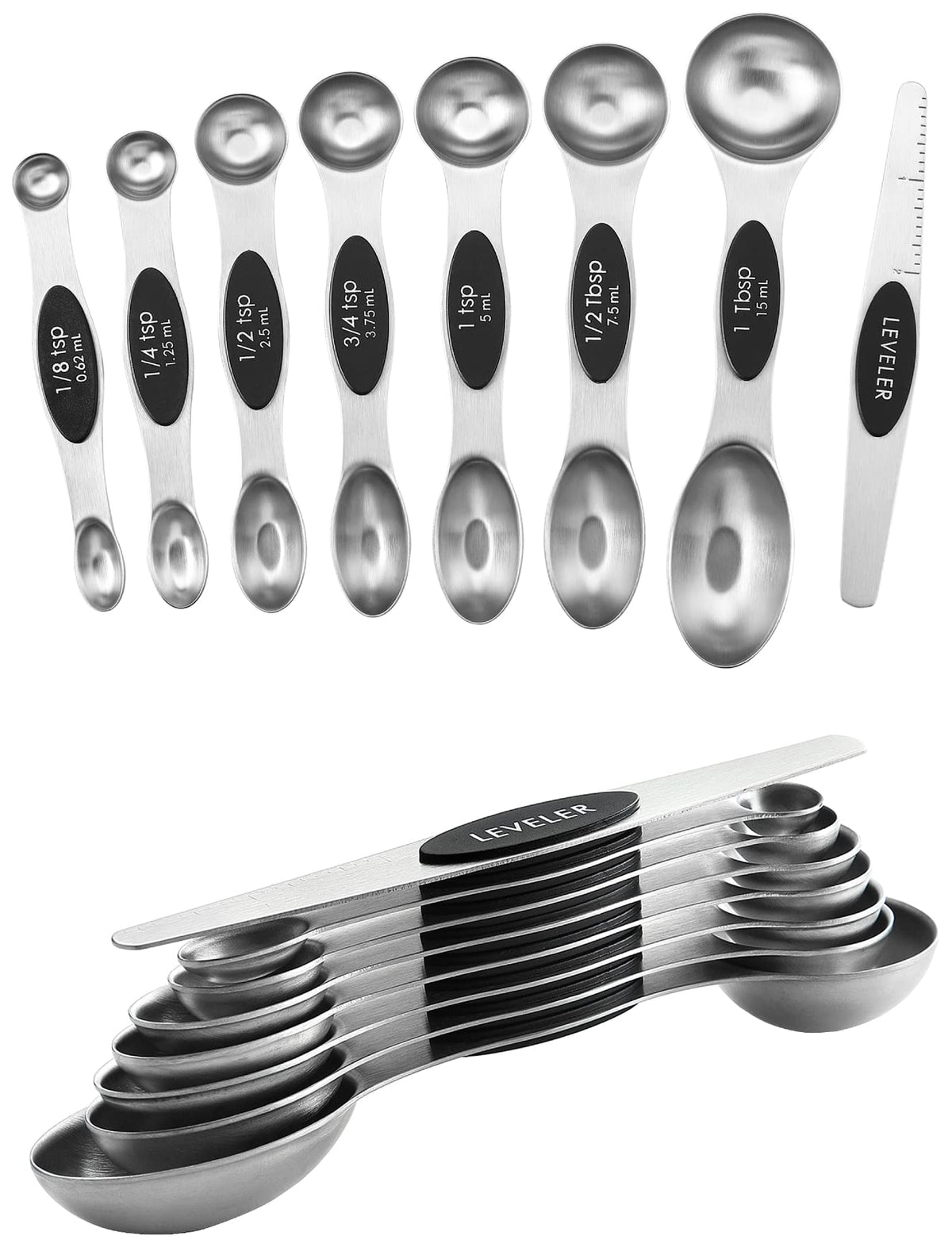 Spring Chef Stainless Steel Magnetic Measuring Spoons Set of 8, Pastel