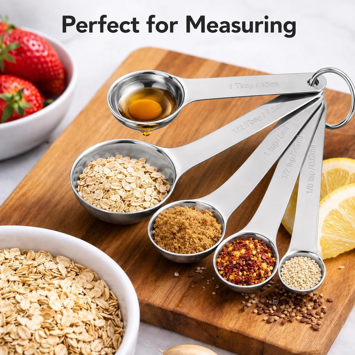 Stainless Steel Measuring Spoons Set of 6, Engraved US & Metric
