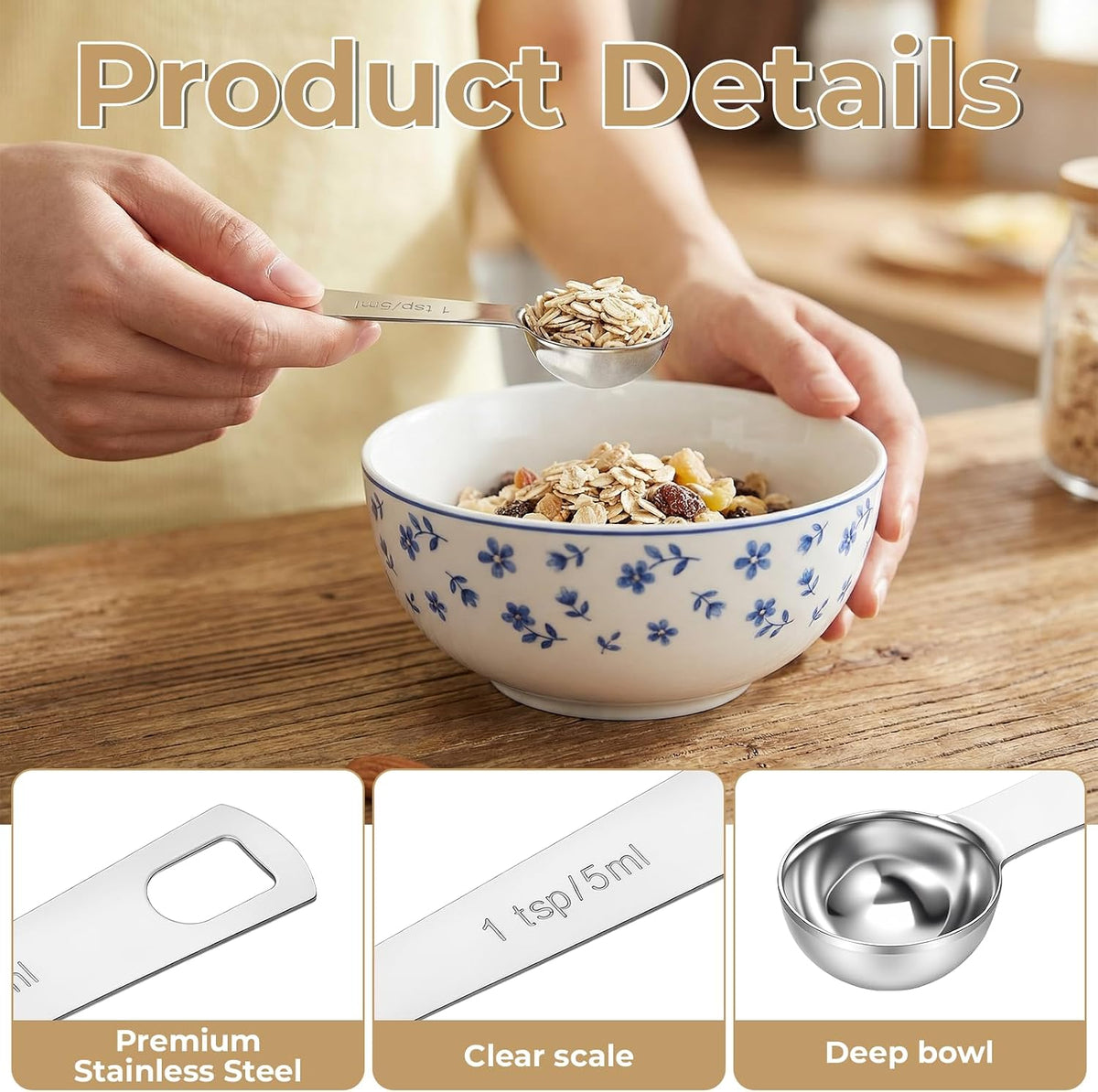 5 Pcs 1 Teaspoon Measuring Spoons, 5 ml/1Tsp/1/3 Tablespoon/5 cc Stainless Steel Measuring Spoon Metal Single Measure Scoop for Kitchen Cooking & Baking