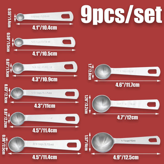 Luomorgo 9 Pcs/Set Measuring Spoons Set, Stainless Steel Tablespoons